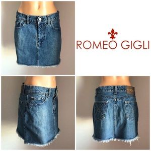 Vintage Romeo Gigli Jeans Denim Frayed Mini Skirt